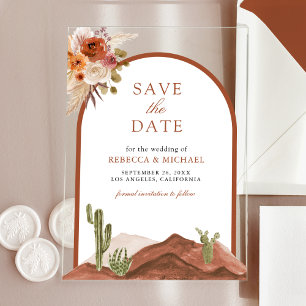 Terracotta Desert Cactus Wedding Save the Date Acrylic Invitations