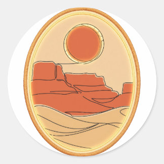 Terracotta Desert Sun — Minimalist Line Art Classic Round Sticker