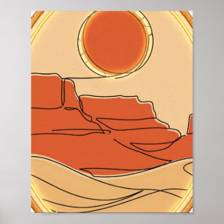 Terracotta Desert Sun — Minimalist Line Art Poster