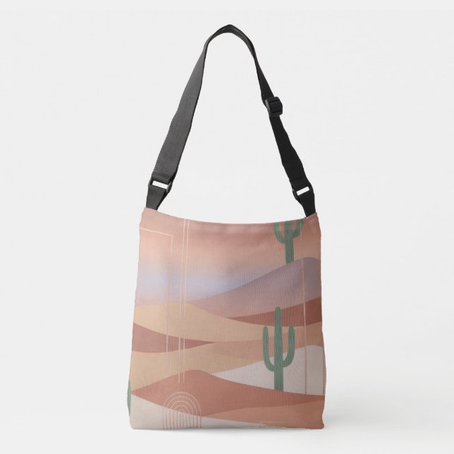 Terracotta Desert Sunset Boho Geometric Cacti Tote (Front)