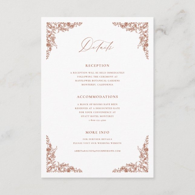 Terracotta Details Enclosure Card Wedding Info (Front)