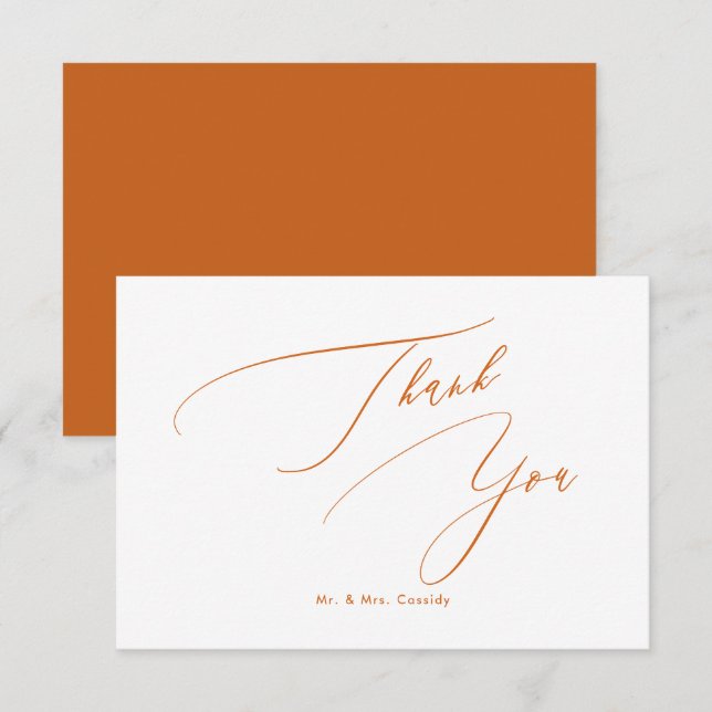 Terracotta DIY colours Luxe Script Thank You Card (Front/Back)