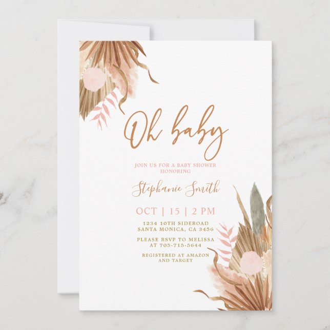 Terracotta dried palms Baby Shower Invitation (Front)