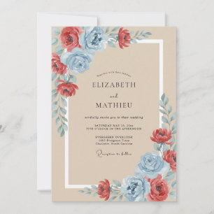 Terracotta Dusty Blue Rustic Autumn Wedding Invitation