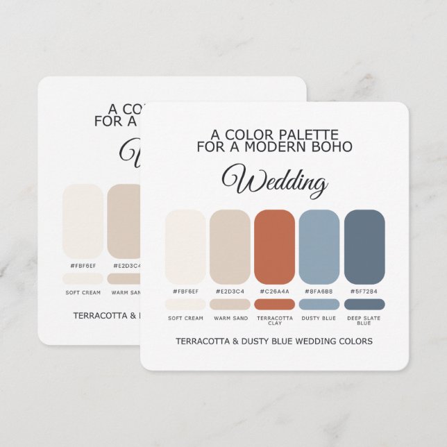 Terracotta Dusty Blue Wedding Color Palette Card (Front/Back)
