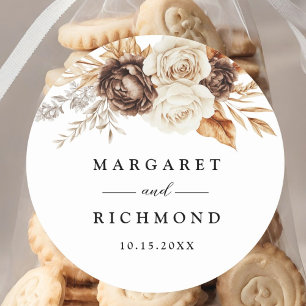 Terracotta Dusty Brown Floral Wedding Classic Round Sticker