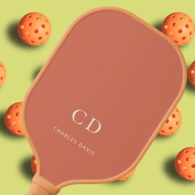 Terracotta dusty earth monogram initials name pickleball paddle (Creator Uploaded)