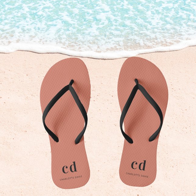Terracotta dusty earth name monogram jandals (Creator Uploaded)