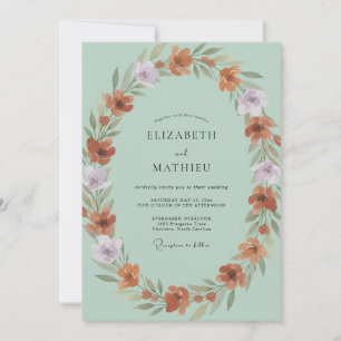 Terracotta Dusty Lilac Wildflower Wedding Invitation