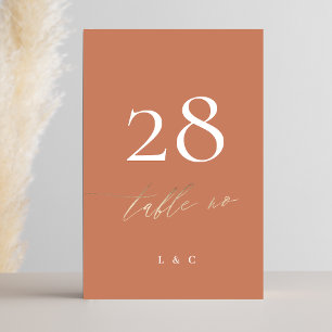 Terracotta Dusty Orange Elegant Boho Gold Wedding Table Number