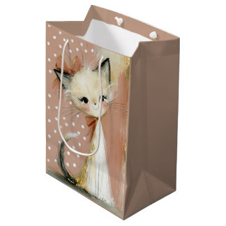 Terracotta Dusty Rose Gold Leaf Painting Cat Medium Gift Bag