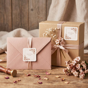 Terracotta Dusty Rose Gold Square Frame Wedding Sticker