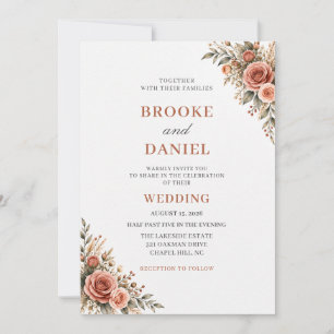 Terracotta Dusty Rose Olive Wedding Invitation