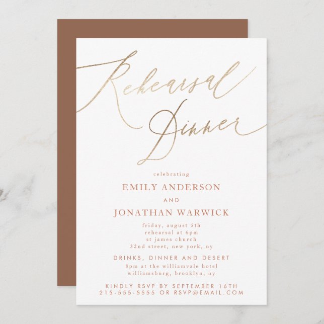 Terracotta Dusty White Classic Wedding Rehearsal Invitation (Front/Back)