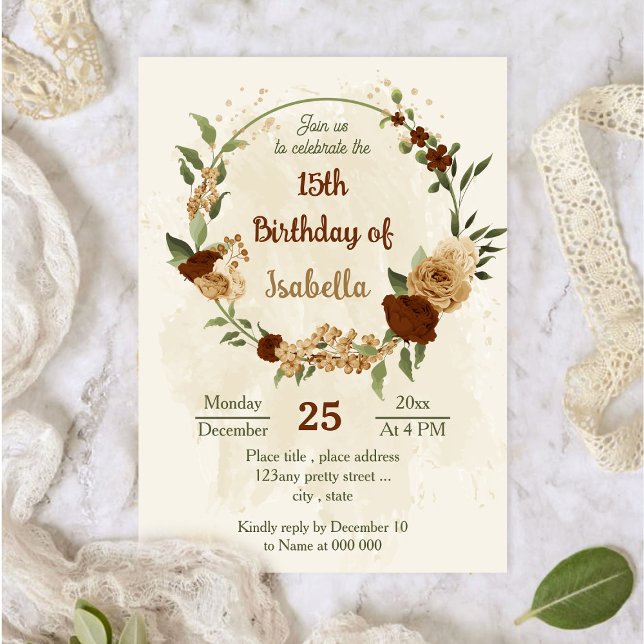 terracotta earth tone floral birthday invitation (Creator Uploaded)