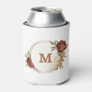 terracotta earth tone floral greenery monogram can cooler