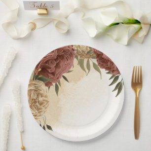 terracotta earth tone floral greenery paper plate