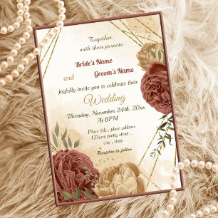 terracotta earth tone floral greenery wedding invitation
