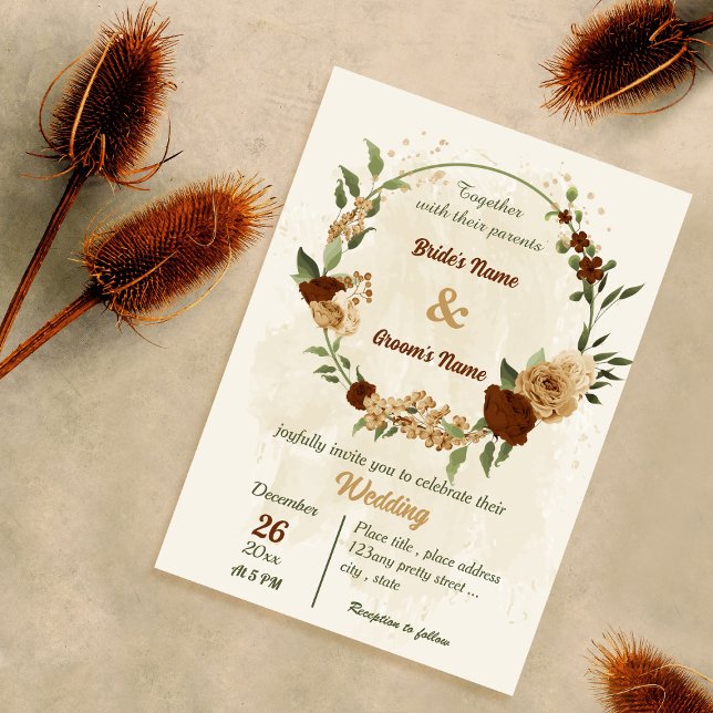 terracotta earth tone floral greenery wedding invitation (Creator Uploaded)
