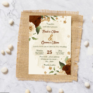 terracotta earth tone floral greenery wedding invitation