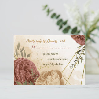 terracotta earth tone floral greenery wedding RSVP card