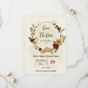 terracotta earth tone floral greenery wedding save the date