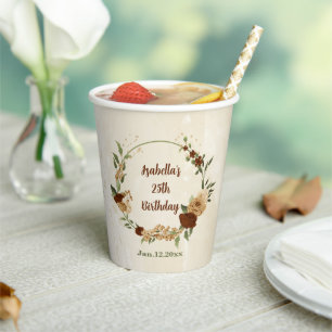 terracotta earth tone floral  paper cups