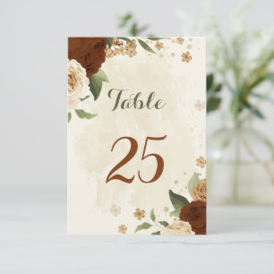 terracotta earth tone floral table number card