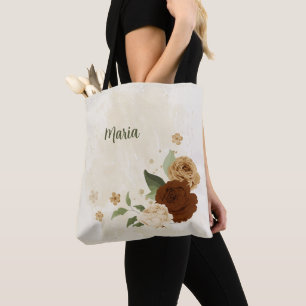 terracotta earth tone floral tote bag