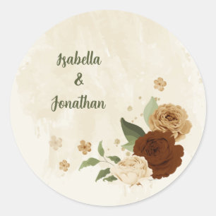 terracotta earth tone floral wedding classic round sticker