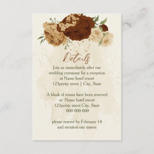 terracotta earth tone floral wedding details enclosure card (Front)