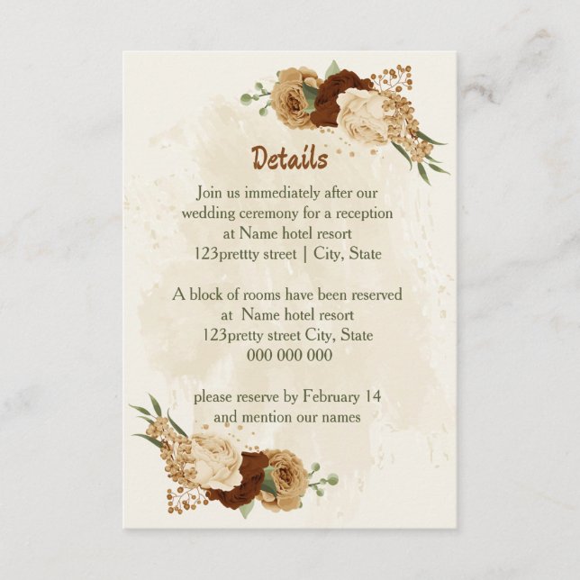 terracotta earth tone floral wedding details enclosure card (Front)