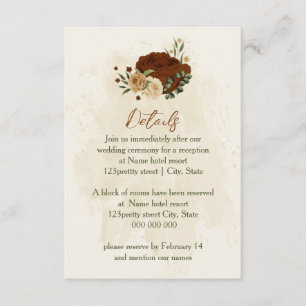 terracotta earth tone floral wedding details enclosure card