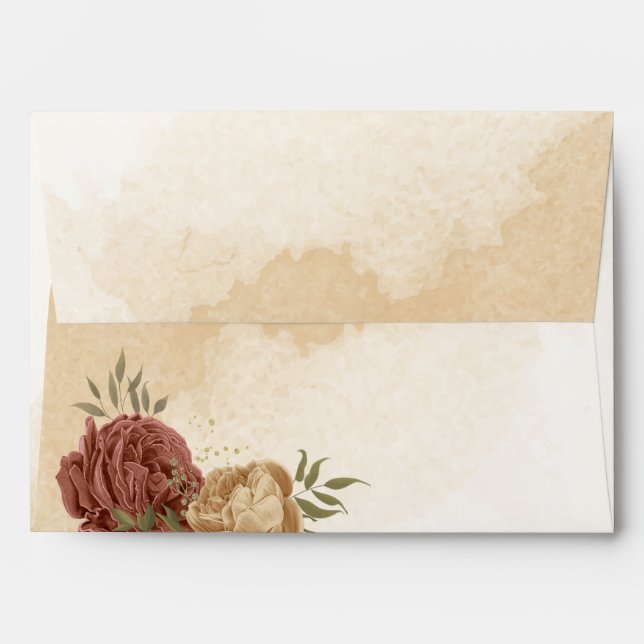 terracotta earth tone floral wedding envelope (Back (Top Flap))