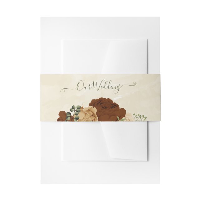 terracotta earth tone floral wedding invitation belly band (Front Example)