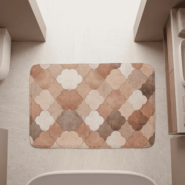 Terracotta Earth Tone Moroccan Quatrefoil Pattern Bath Mat (Terracotta Moroccan tile bath mat 1 )