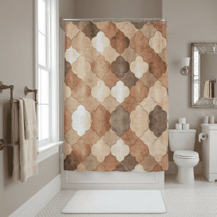 Terracotta Earth Tone Moroccan Quatrefoil Pattern Shower Curtain