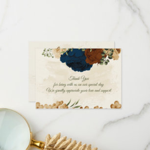 terracotta earth tone navy floral greenery wedding thank you card