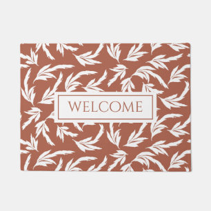 Terracotta, earth tones and white leaves doormat