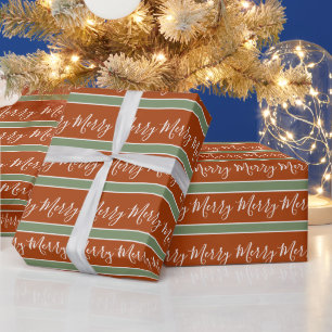 Terracotta Earth Tones Merry Merry Christmas Wrap Wrapping Paper