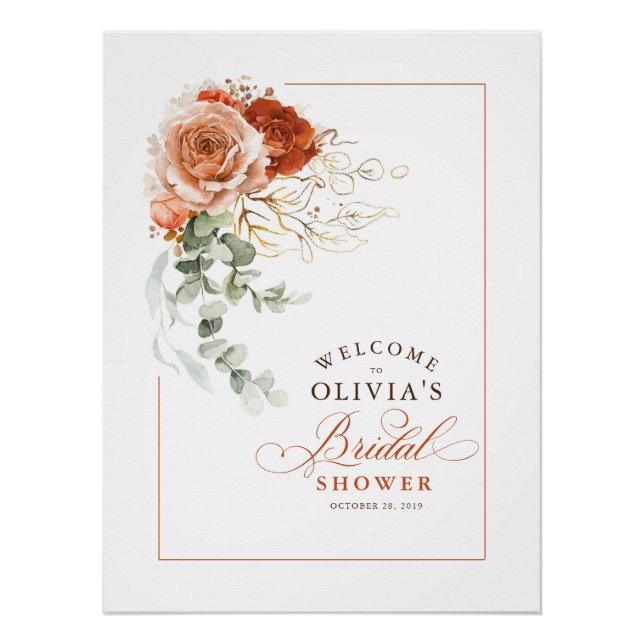 Terracotta Earthy Boho Bridal Shower Welcome Poster (Front)