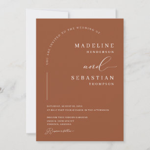 Terracotta Earthy Boho Modern Arch Photo Wedding Invitation