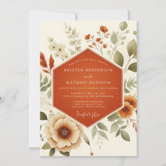 Terracotta Earthy Botanical Wedding Invitation (Front)