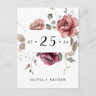 Terracotta Earthy Burgundy Fall Boho Save The Date Invitation Postcard