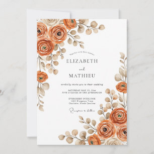 Terracotta Earthy Watercolor Autumn Wedding Invitation