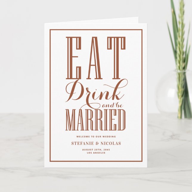 Terracotta Eat, Drink and Be Married Wedding Programme (Front)