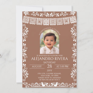 Terracotta El Bautizo Boy Photo Baptism Invitation