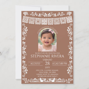 Terracotta El Bautizo Girl Photo Baptism Invitation