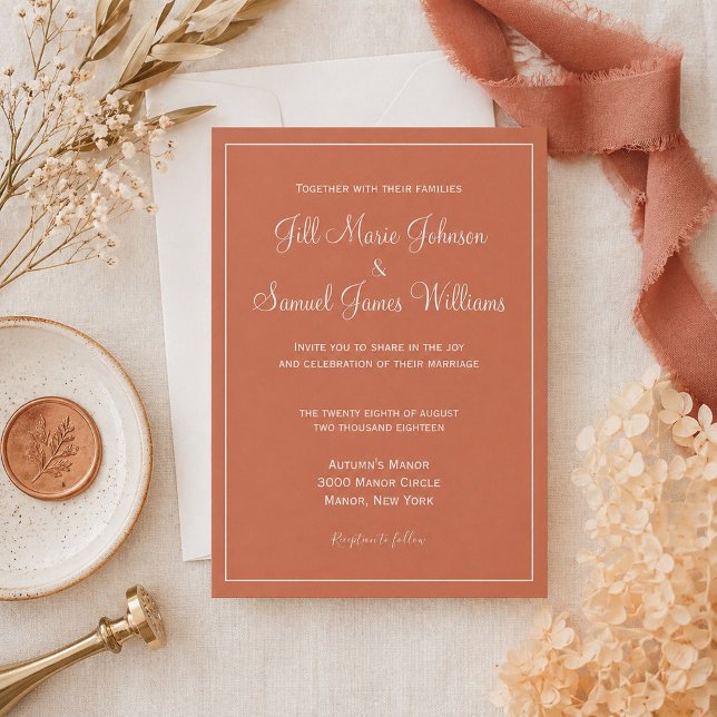 Terracotta Elegance Modern Minimalist Wedding Invitation (Creator Uploaded)
