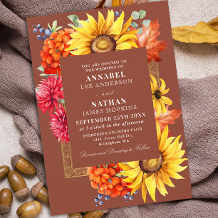Terracotta Elegant Autumn Watercolor Floral  Invitation